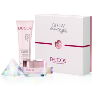 Becos White Prisma Glow Beauty-Set Kit 2 Prodotti - Crema-Mousse Detergente Viso Illuminante 150ml + Crema Viso Uniformante Spf30 50ml