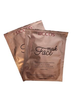 Becos Mask Face - 2 Maschere di Giovinezza Viso e Collo Monouso in Cellulosa - ricca di principi attivi che contrastano i radicali liberi e tutti i segni del tempo